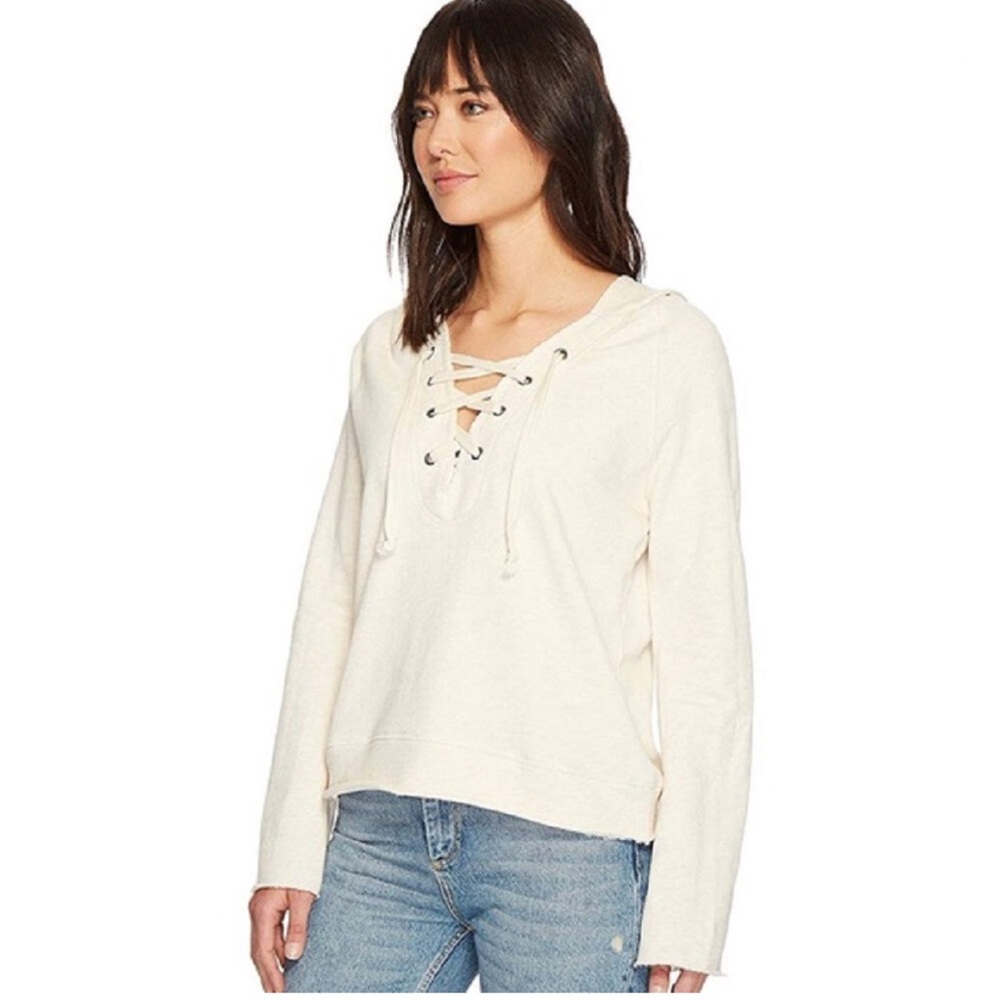 Sanctuary Cream Lace-Up Sweatshirt